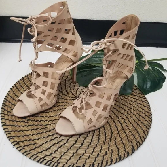 NEW Schutz Blake Caged Sandal heel in nude beige - Picture 3 of 7